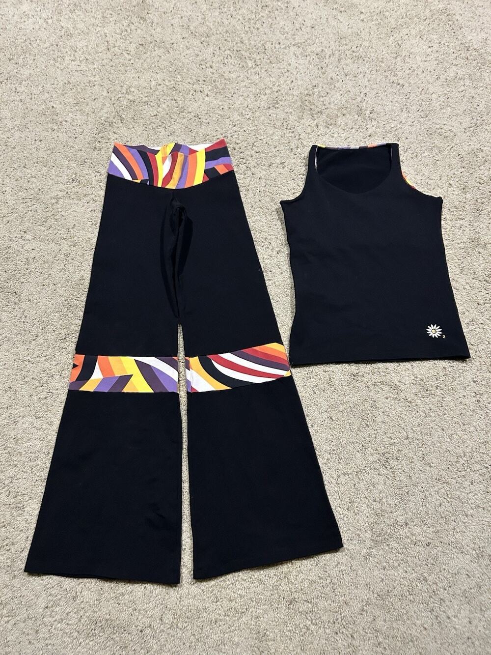Y2K Margarita Supplex SET size 3 Flared Yoga Pants & Tank Top Black 33” Ins Q26